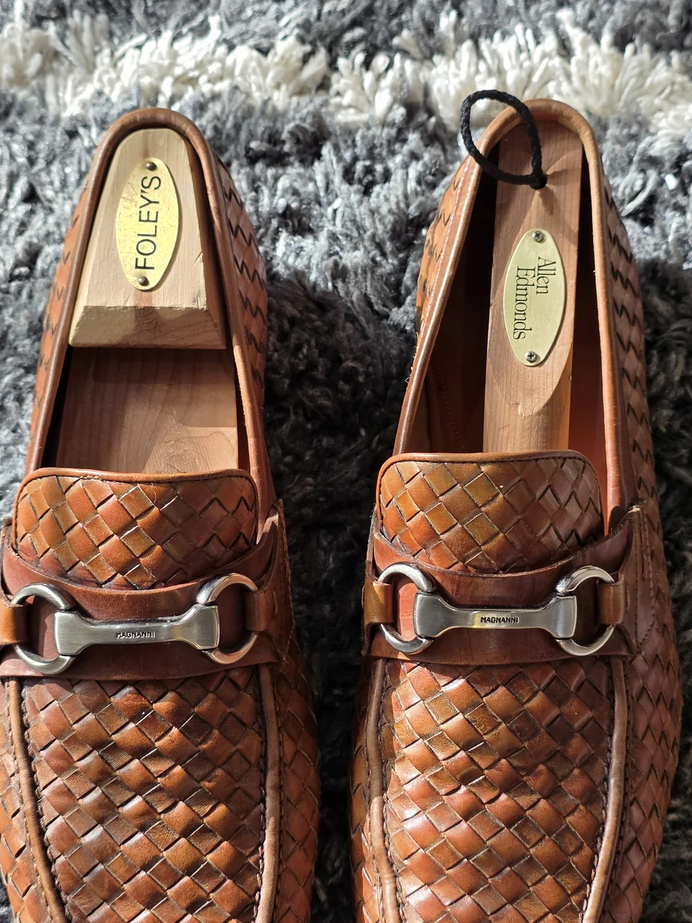 Magnanni Men’s Woven Leather Bit Loafers in Cognac Brown Size 9.5